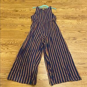 Stripe cut sleeve silk wide leg jumpsuit
